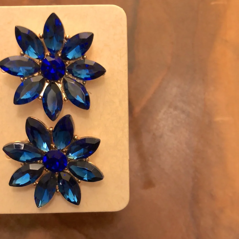 Sapphire Blue + Gold Crystal Flower Statement Earrings